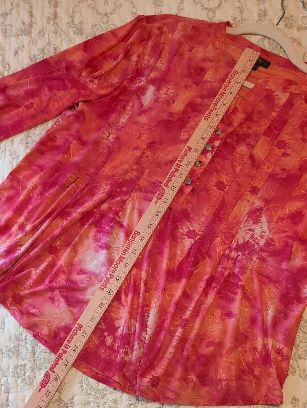 Bright Pink Patterned Button-Front Blouse - Picture 2 of 8